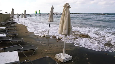 Empty beach because of a storm Stock Footage 68051697