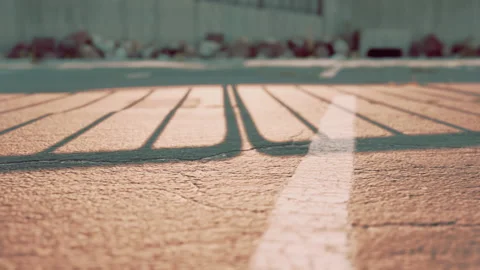 Empty beach car park spaces covered in asphalt. Stock Footage 237605175