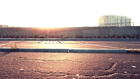Empty beach car park spaces covered in asphalt. Stock Footage 239417896