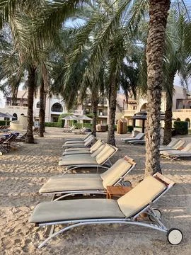 Empty beach chairs on the beach Stock Photos