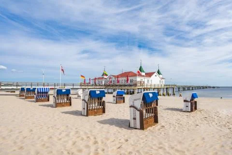 Empty beach chairs Stock-Fotos