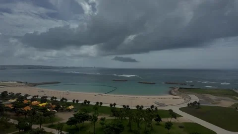 Empty beach in Chatan, Okinawa during tsunami warning Stock Footage 325675891