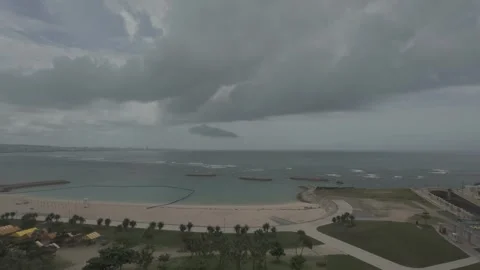 Empty beach in Chatan, Okinawa during tsunami warning Stock Footage 325676806