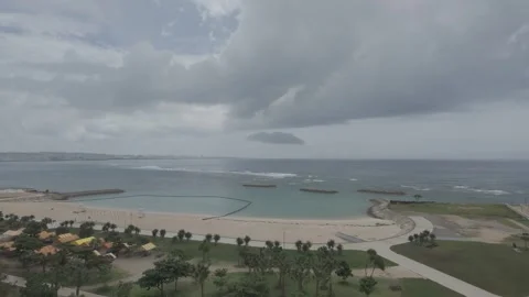 Empty beach in Chatan, Okinawa during tsunami warning Stock Footage 325680403