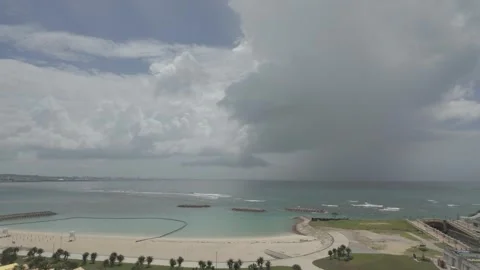 Empty beach in Chatan, Okinawa during tsunami warning Stock Footage 325681453