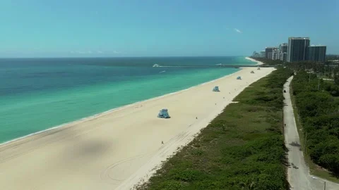 Empty Beach Corona Virus Covid19 Lockdown Miami Drone Aerial Stock Footage 130739397