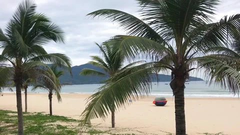 Empty beach of Da Nang during COVID-19 lockdown Stock Footage 142244881