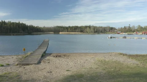 Empty beach during covid19 coronavirus outbreak pandemic epidemic furing summer Stock Footage 134981510