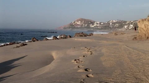 Empty Beach With Footsteps Stock Footage 1012745