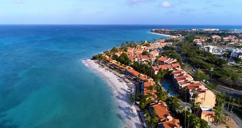 Empty beach high fly in coast line beautiful white beach Aruba Stock-Footage 95766178