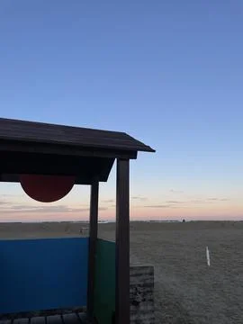 Empty Beach Hut at Sunset with Copy Space in Cesenatico Italy Stock Photos