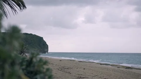 Empty beach in Isabela Puerto Rico on stormy day Stock Footage 157402304