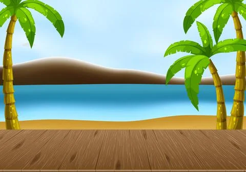 Empty beach landscape scene with blur sky background Stock Illustration