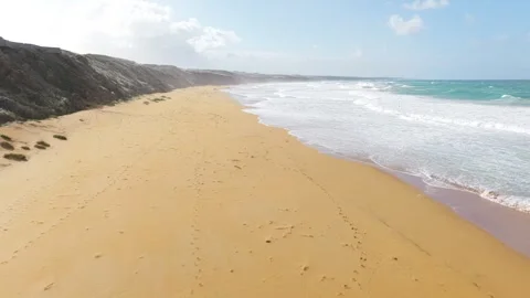 Empty Beach With Ocean Waves, Drone Shot Stock Footage 333310908
