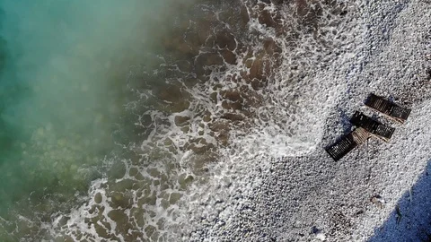 Empty beach overhead shoot Stock Footage 106946636