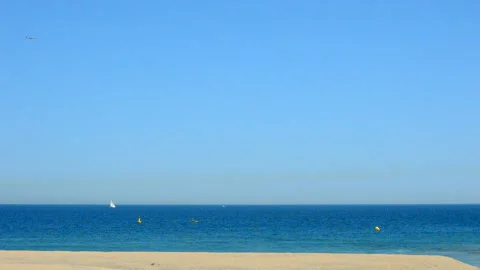 Empty Beach Plane Boat and Rowboat Stock Footage 99176327