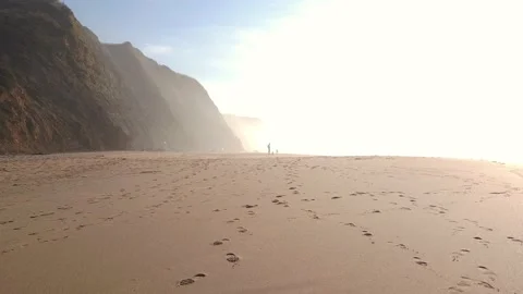 Empty beach of Portuguese coast with waves breaking on shore. Stock Footage 143732913