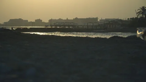 Empty beach of resort in sunset Stock Footage 93113731