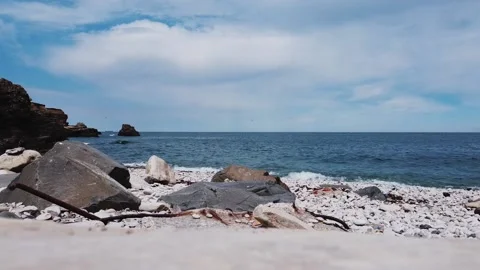 Empty Beach Rock Quiet HD Waves Stock Footage