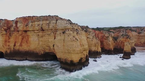 Empty beach rocks splash (aerial view) Stock Footage 156618246