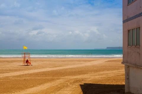 On the empty beach in Santander , Spain 库存照片