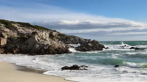 Empty Beach Shoreline with Ocean Waves Stock Footage 310950446