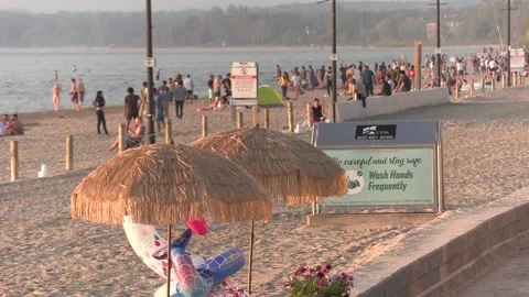 Empty beach on summer long holiday weeknd during COVID 19 pandemic Stock-Footage 154554226