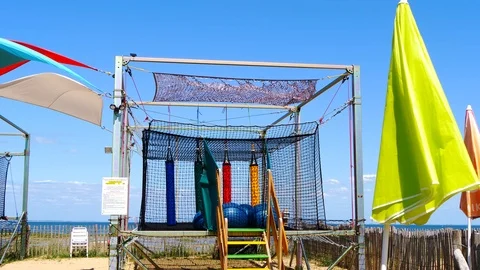 Empty beach in a sunny day of summer. Children park with no people. Stock Footage 120437604