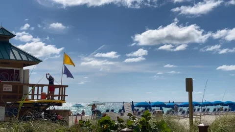 Empty beach in  Sunny Isles Beach during coronavirus outbreak. Quarantine in Mi Stock Footage 126414458