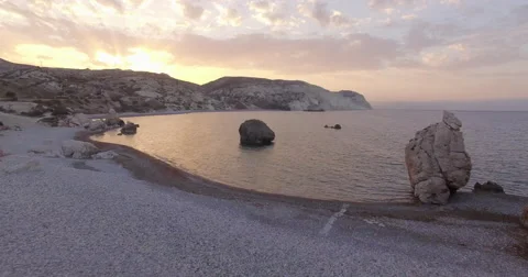 Empty beach on sunrise shot from drone Stock Footage 64970254