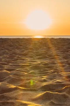 Empty beach at sunset in Lazy in West Pomeranian Voivodeship in Poland. Stock Photos