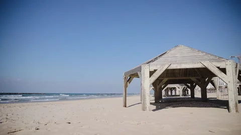 Empty beach of Tel Aviv in winter time. Coastline with no people at the Beach Stock Footage 170611794