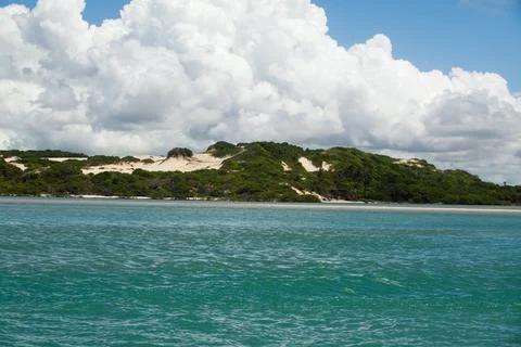 Empty beach view with no people ocean and sea -- sand dunes Stock Photos