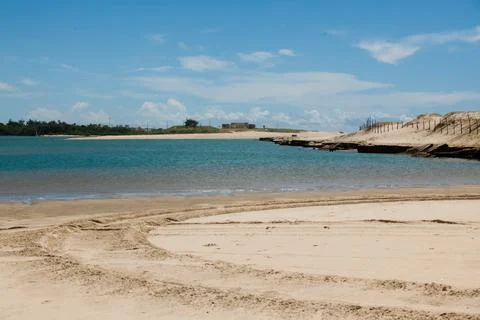 Empty beach view with no people ocean and sea Stock Photos