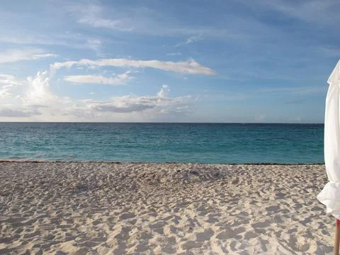 Empty beach view with no people ocean and sea -- foot print, footprint, feet Stock Photos