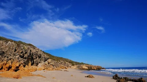 Empty beach waves clouds horizon time-lapse Stock Footage 110841577