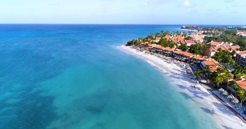 Empty beach white beach coast line with palm trees Stock-Footage 95766121