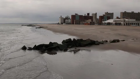 Empty Beach on a Winter Day. Coney Island, Brooklyn. Stock Footage 238533736