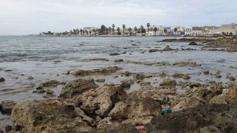 Empty beach in winter in Porto Cesareo, a famous tourist town in Italy Stock Footage 73444316