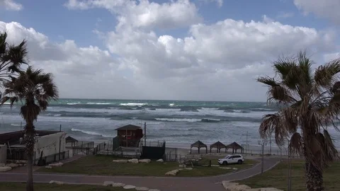 Empty beach at the winter windy day Stock Footage 100755712