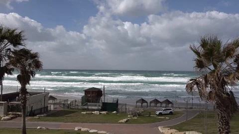 Empty beach at the winter windy day Stock Footage 100756236