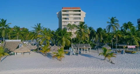 Empty beach/Hotel pan left to right  no tourists due to corona crisis. Stock-Footage 128472921