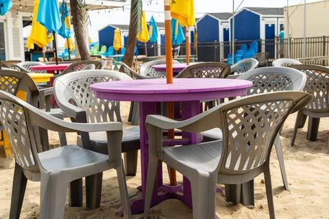 Empty Beachside casual dining area Stock Photos