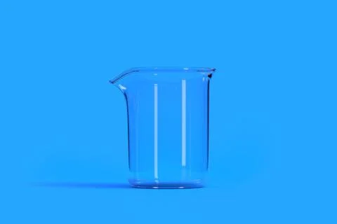 Empty beaker on blue background. Chemistry flask, Laboratory glassware Stockillustratie