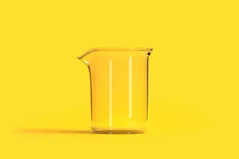 Empty beaker on yellow background. Chemistry flask, Laboratory glassware Stockillustratie