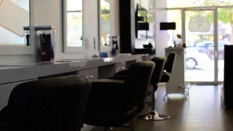Empty beauty salon hair studio Stock Footage