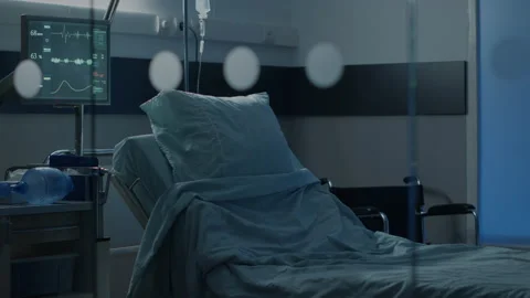 Empty bed in hospital ward designed for emergency Stock Footage 157055334