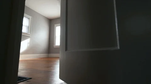 Empty Bedroom Door Opens Move Forward Stock Footage 112884977