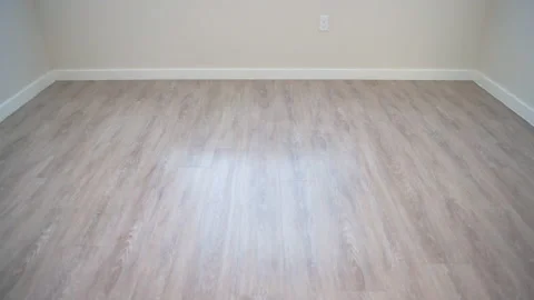 Empty bedroom room interior home house window wooden floor panning Stock Footage 166661995