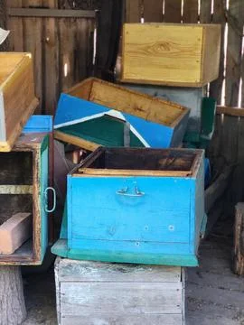 Empty Beehives for Apiary Close Up Stock Photos